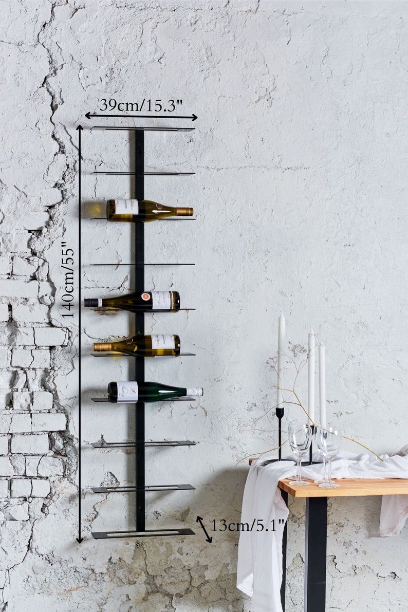 Metal Wine Rack Wine Storage Rack Wine Bottle Holder Wall Wine Rack Wall Wine Rack Wall Mount Rack Holds up to 6 or 10 Bottles image 2