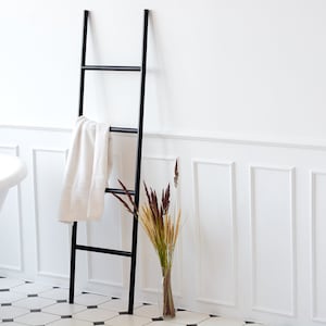 Metal Towel Rack - 4 Tier Rack for Bathroom Storage - Metal Towel Organizer - Towel Ladder for Bathroom - Blanket Ladder - Black