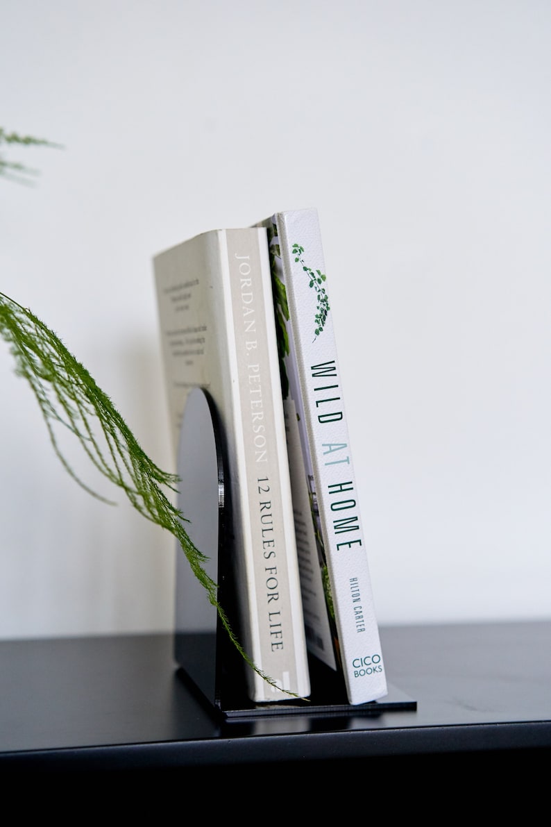 Acrylic Bookends Bookshelf Decor Book Stopper Book Lover's Gift Bookend Set Desk Book End Bookends for Shelves Book Storage Black