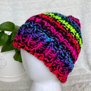 Neon Stripes Chunk Knit Beanie