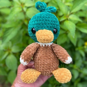Handmade Crochet Mallard Duck Plush: Emerald Green Stuffed Animal