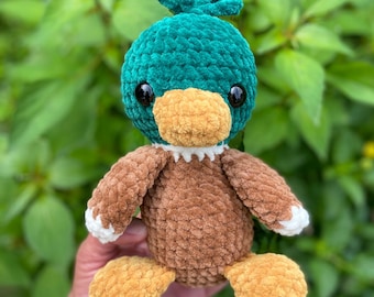 Handmade Crochet Mallard Duck Plush: Emerald Green Stuffed Animal