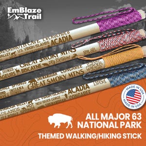 ALL 63 National Park Themed Hiking Stick - National Park Souvenir - Personalized - Birthday/Anniversary/Retirement Gift