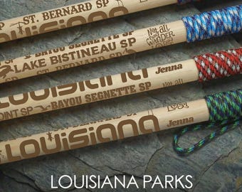 All Louisiana State Parks - Themed Walking Stick | Personalized Hiking Gift for Birthdays, Anniversaries, Retirements and Scouts
