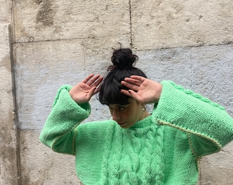 Women Neon Green/Yellow Knit Sweater