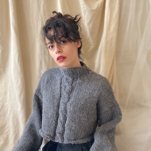 Lana Wool Knit Crop Gray Sweater/Jumper
