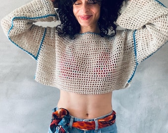 Women Crocheted Cotton Summer Top/Sweater