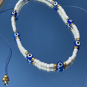 Waterproof Evil Eye Choker: Beaded Protection Necklace