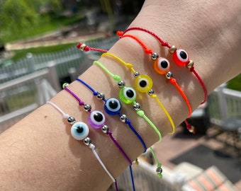 Waterproof Evil Eye Bracelet, Adjustable Friendship Bracelet, Summer Beach Jewelry, Colorful String Bracelet, Boho Anklet, Pura Vida Inspire