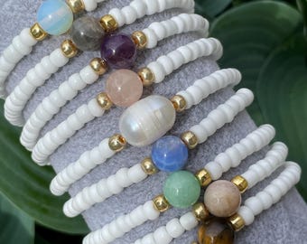 Crystal Bead Bracelet, Gemstone Seed Bead Bracelet, Minimalist Gemstone Bracelet, Spiritual Jewelry Gift, Crystal Jewelry