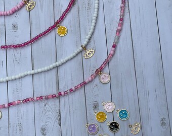 Charm Bar Necklace, Build Your Own Necklace, Pink Beaded Custom Necklace, Personalized Charm Jewelry, Dainty Gift for Her Aesthetic