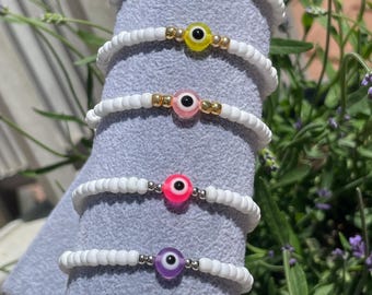 Dainty Evil Eye Bracelet: Beaded Third Eye Charm, Spiritual Protection