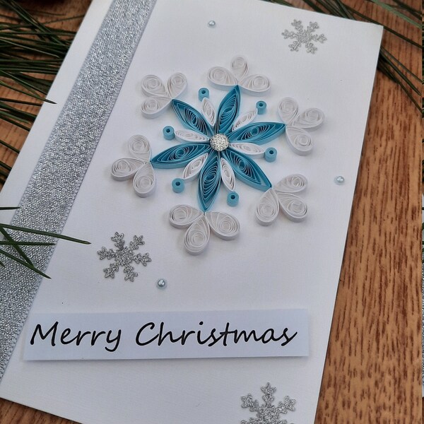 Tarjeta de quilling de feliz Navidad, 3D hecho a mano, tarjetas Quilled, tarjeta de Navidad, quilling, copo de nieve, saludos de temporada, felices fiestas,