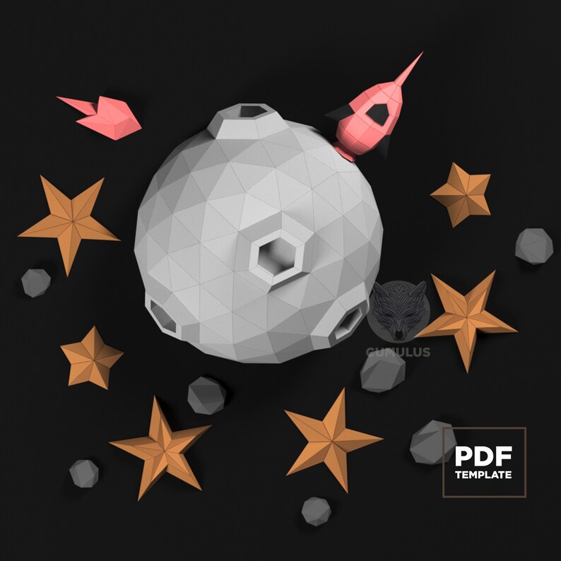 Download Stone Rocket Moon Papercraft 3d Svg Dxf Pdf Diy Low Poly Star Comet Paper Crafts Decor Model Template Origami Craft Supplies Tools Vadel Com