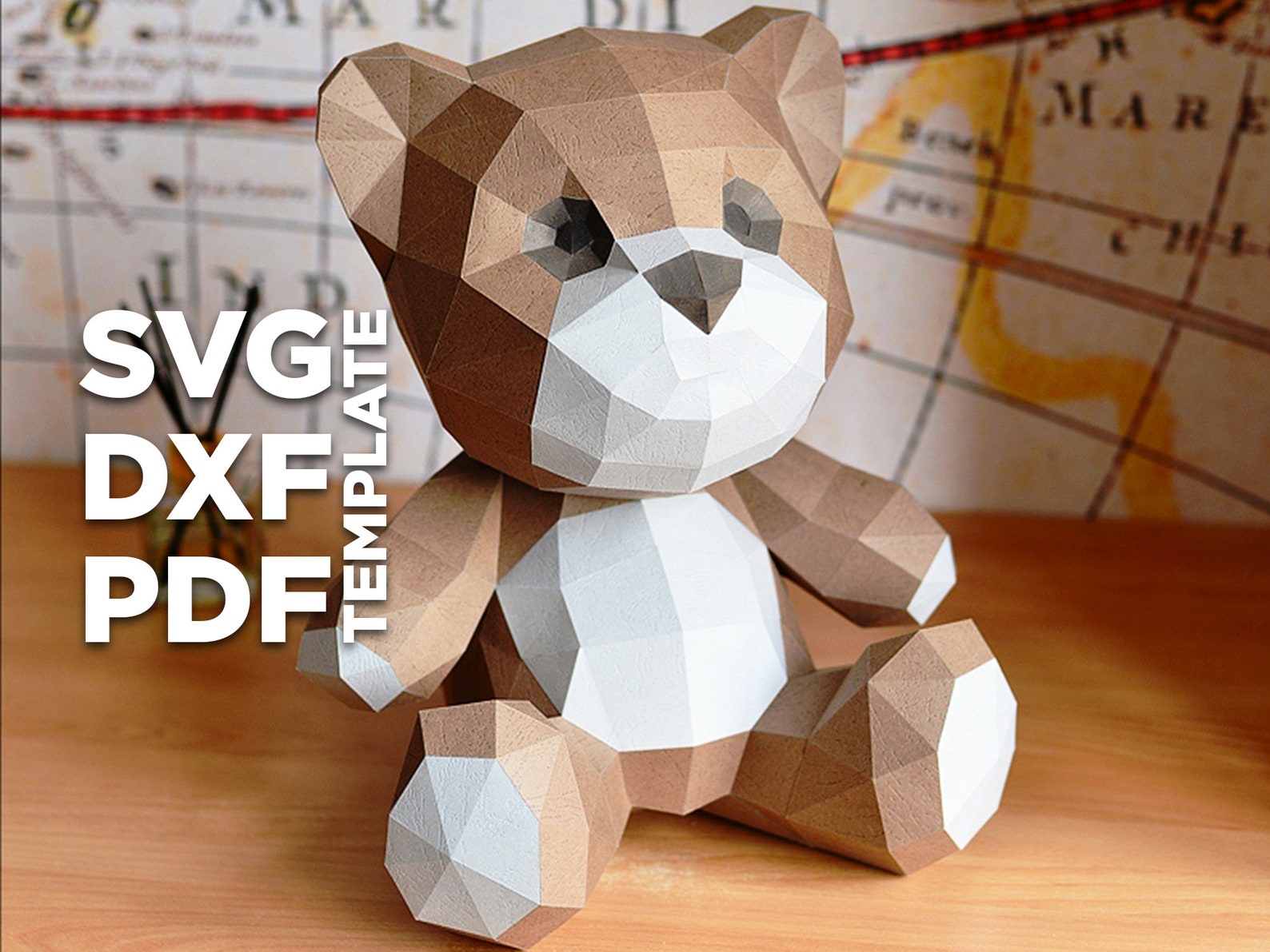 Teddy Bear Papercraft 3D SVG DXF Pdf DIY low poly paper crafts | Etsy