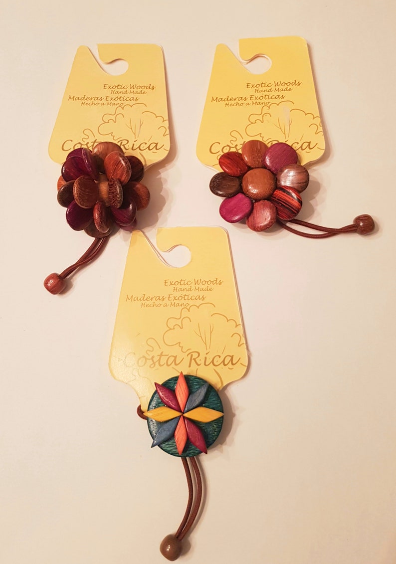 set of 3 Costa Rica Wood handmade hair scrunchies