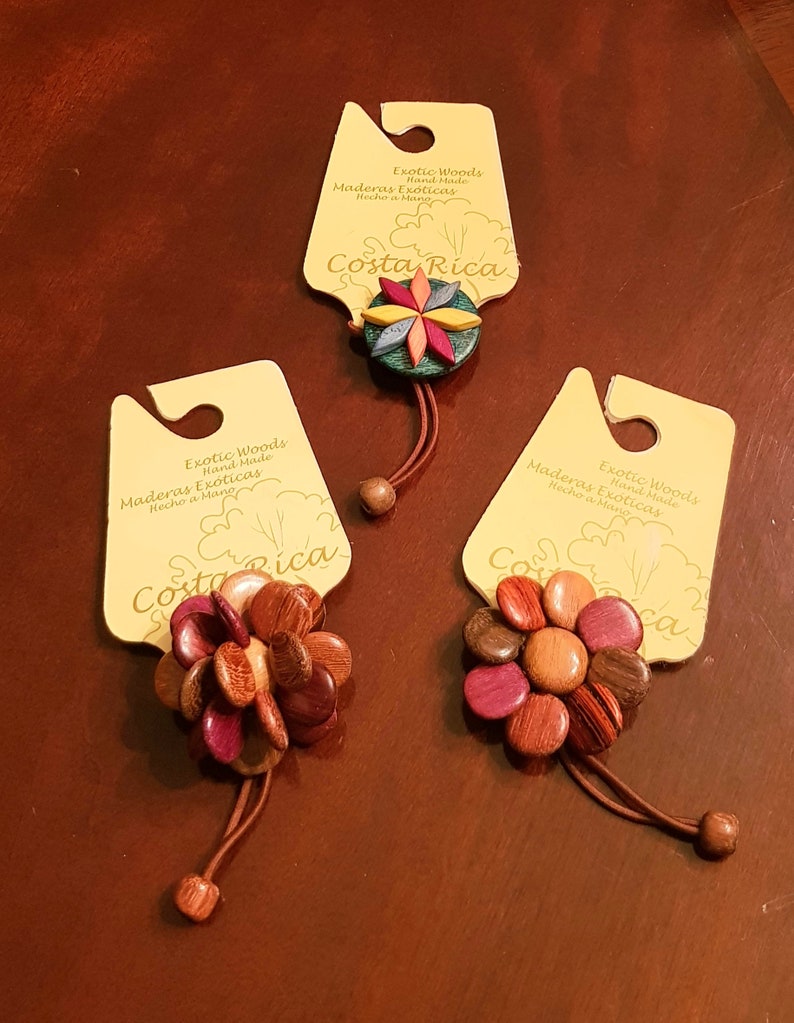 set of 3 Costa Rica Wood handmade hair scrunchies
