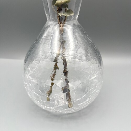 Clear Glass Crackle Vase, Clear Glass Flower Vase, Hand Blown Hand Made