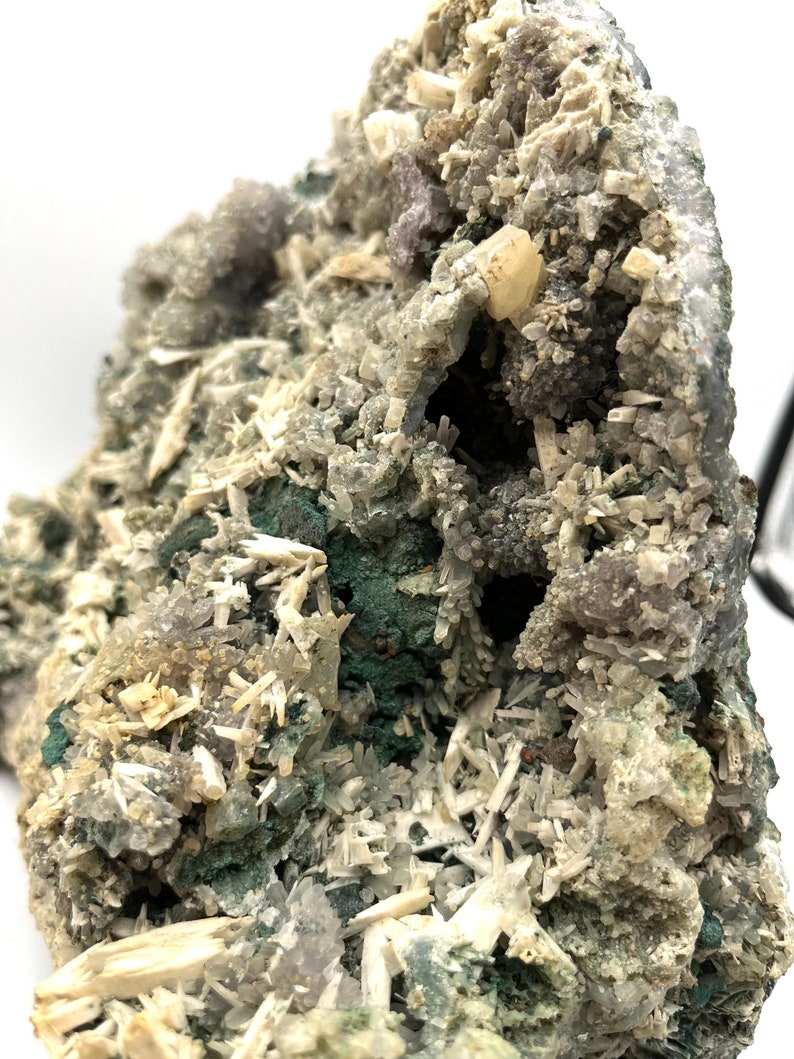 RARE Calcite on Druzy Amethyst with Fluorite Cubes totally raw geode specimen Collector Crystal Showpiece Crystal image 5