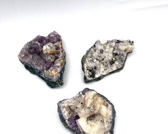 Amethyst Geode Pieces with Calcite and Inclusions, Crystal Amethyst Purple Amethyst