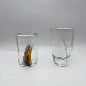 Clear Glass Cup with Abstract Paint Rainbow Melting Spot, Clear Glass Cup with Faint Dots and Lines, Set of two/ Individual, Whiskey Tumbler