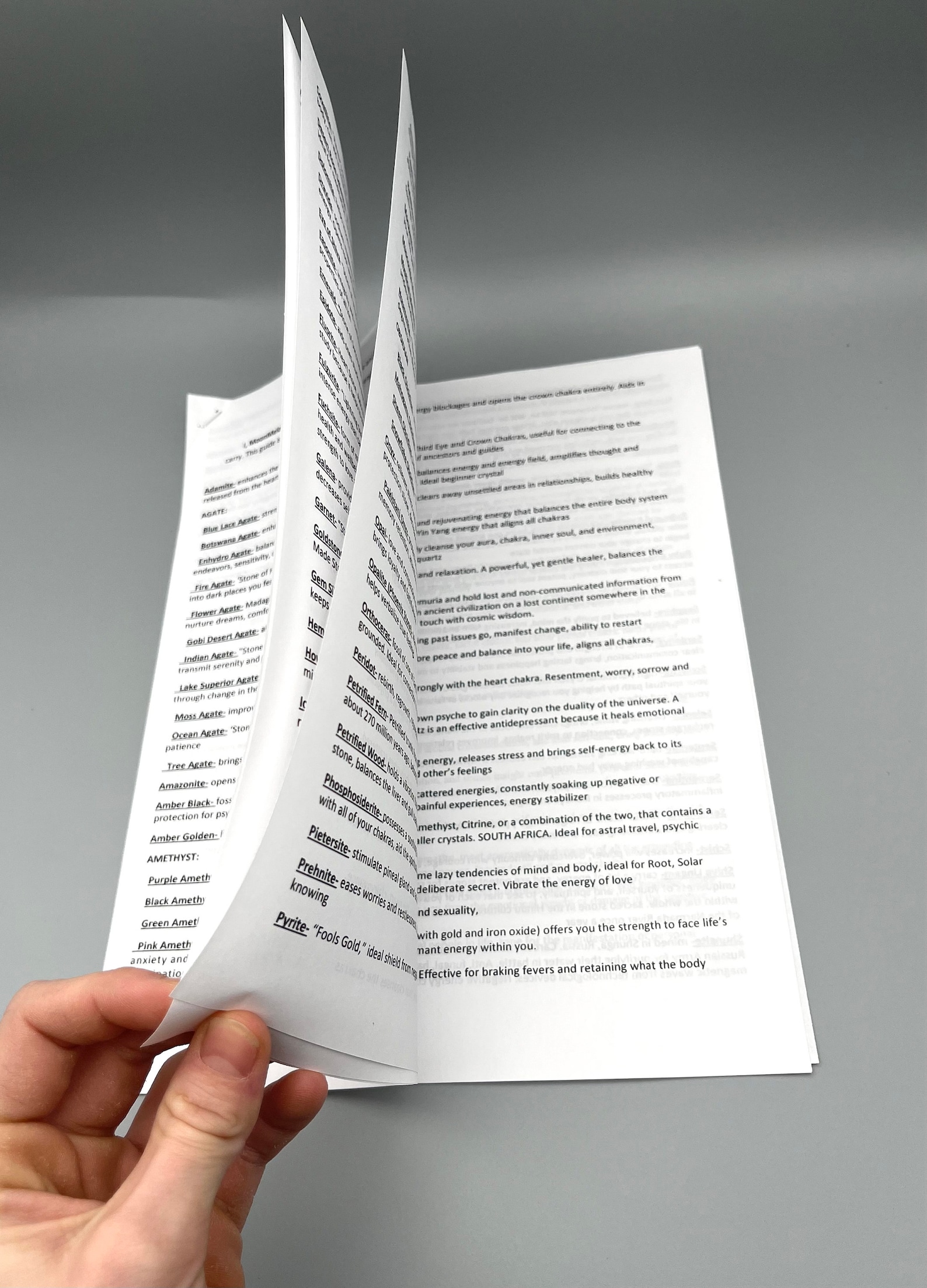 Crystal Cheat Sheet Reference Guide Packet, Crystal Info Booklet