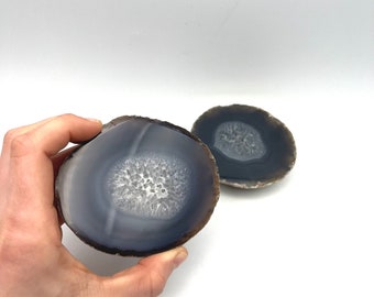 Tranches de cristal d'agate avec support TRANCHES D'AGATE ÉPAISSES agate bleue