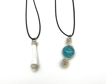 Glass Wire Wrap Pendants with Crystals, Glass Pendants, Glass Jewelry Glass Necklace