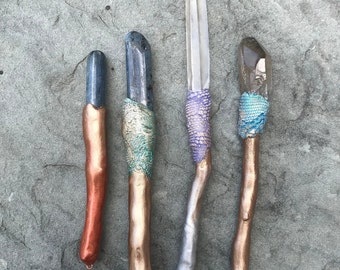 Apple Branch Crystal Wand – Kyanite, Quartz, Wiccan Cosplay