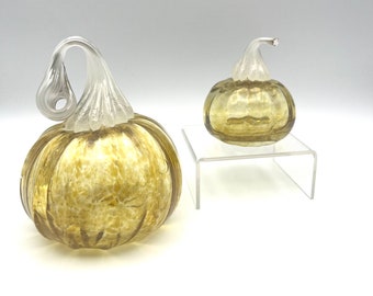 Glass Pumpkin, Handmade Glass Blown Pumpkin Decoration, Halloween Pumpkin Decoration, Spooky Season, Amber Brown Pumpkin White Stem