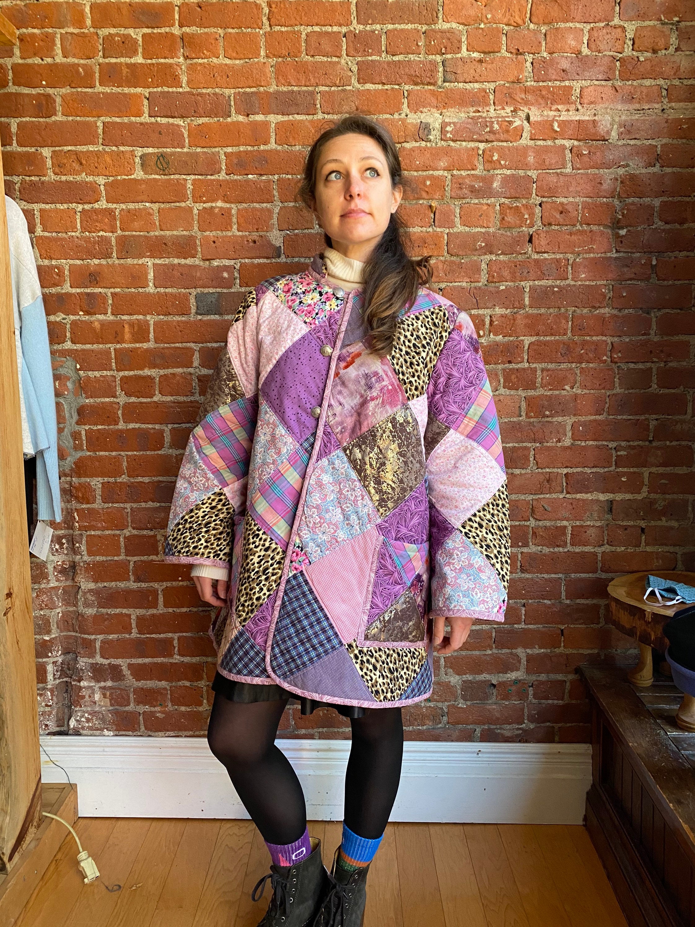 Quilt coat a line upcycled patchwork quilted jacket ooak Etsy