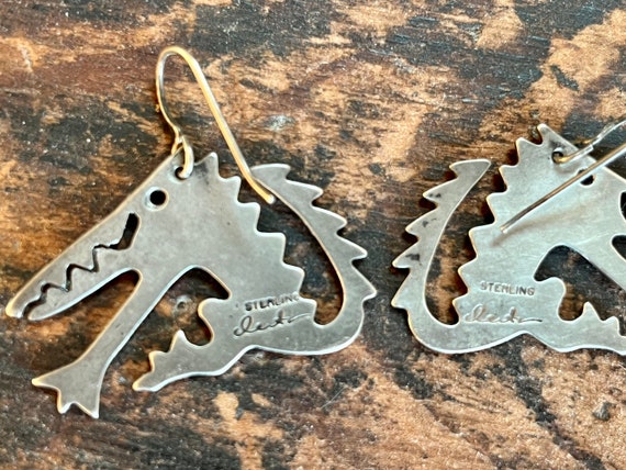 Sterling coyote Native American signed earrings - image 1