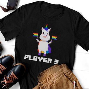 Player 3 Unicorn T-Shirt – Rainbow Pride Shirt, LGBTQ+ Gamer Tee, Unicorn Pride Shirt, Short-Sleeve Unisex T-Shirt