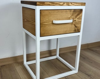 Nightstand metal white, Side table, End table, Bedside table, Small table, Bookshelf nightstand, Unique end table, Modern nightstand