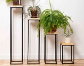 Plant stand steel pine wood, plant shelf metal, plant stool, plant holder, pot stand, flower stand, black, white, home deco, indoor