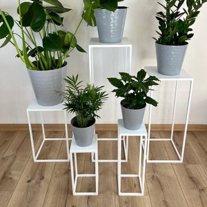 Plant stand white, Flower stand, Plant shelves, Plant holder, Plant rack, Tall flower rack, Pot holder, Flower rack, metal, indoor, outdoor image 1