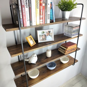 Floating shelves black, Floating shelf metal wood, Wall hanging shelf, Wall shelves, Display shelf, Book shelves, Book shelf, Wooden shelf image 1