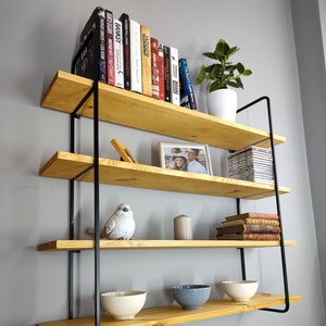 Floating shelves black, Floating shelf metal wood, Wall hanging shelf, Wall shelves, Display shelf, Book shelves, Book shelf, Wooden shelf image 3