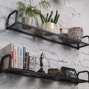 Wandregal, Schweberegal schwarz, Wandregal Metall, Bücherregal, Wandboard, Regalbrett, Hängeregale, Aufbewahrungsregale