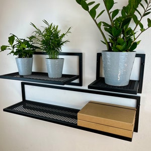 Floating shelves black, Floating shelf metal, Wall hanging shelf, Wall shelves, Display shelf, plant shelves, flower shelf, steel shelf