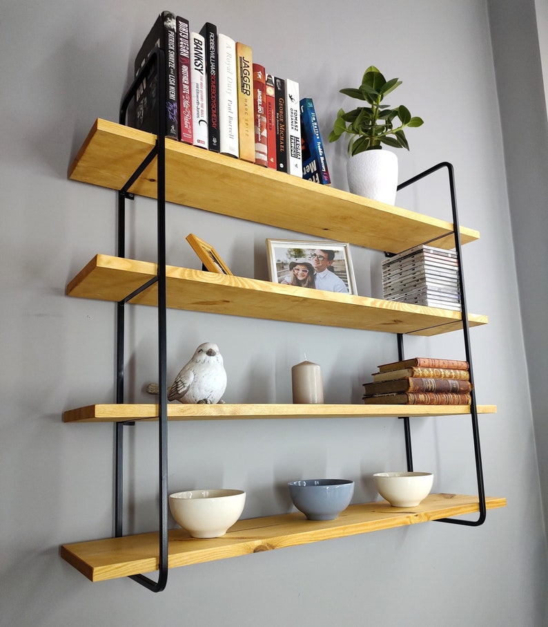 Floating shelves black, Floating shelf metal wood, Wall hanging shelf, Wall shelves, Display shelf, Book shelves, Book shelf, Wooden shelf image 3