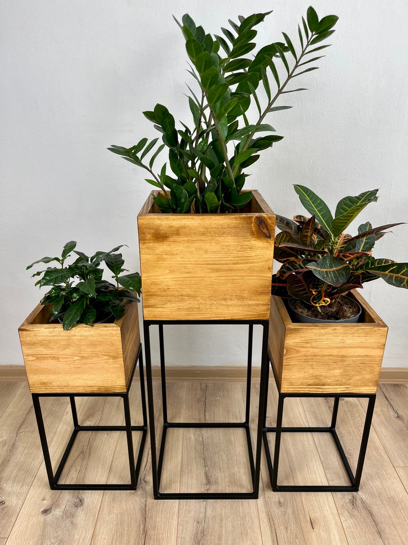 Support pour plantes noir, Support pour fleurs, Étagères pour plantes, Support pour plantes, Support pour plantes, Support pour fleurs haut, Support pour pot, métal, bois, intérieur image 9