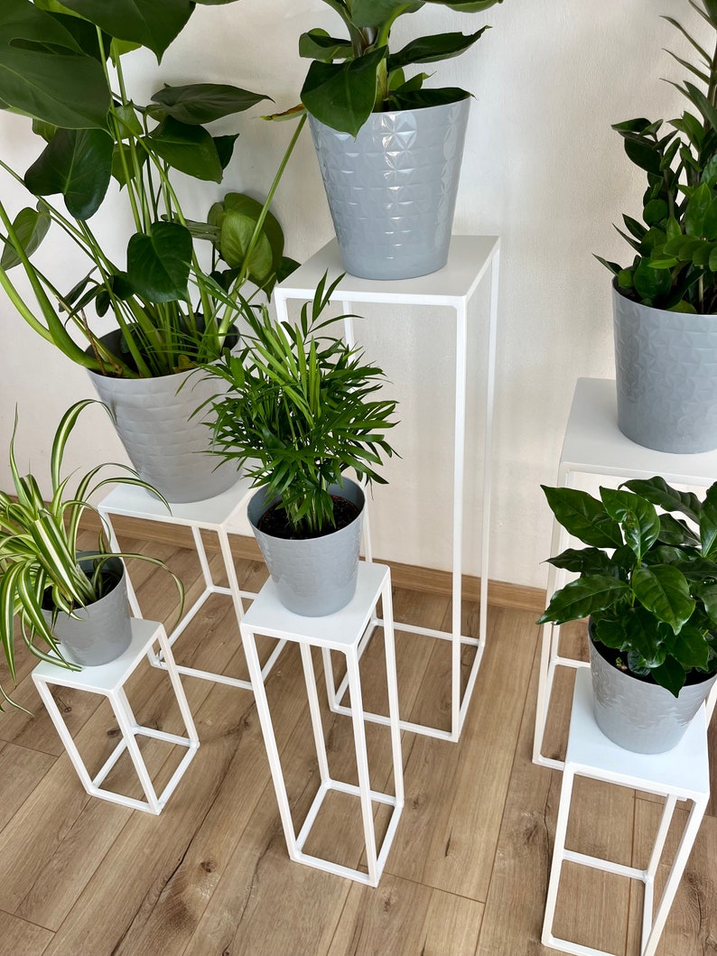 Plant stand white, Flower stand, Plant shelves, Plant holder, Plant rack, Tall flower rack, Pot holder, Flower rack, metal, indoor, outdoor image 2