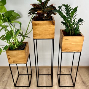 Support pour plantes noir, Support pour fleurs, Étagères pour plantes, Support pour plantes, Support pour plantes, Support pour fleurs haut, Support pour pot, métal, bois, intérieur image 6