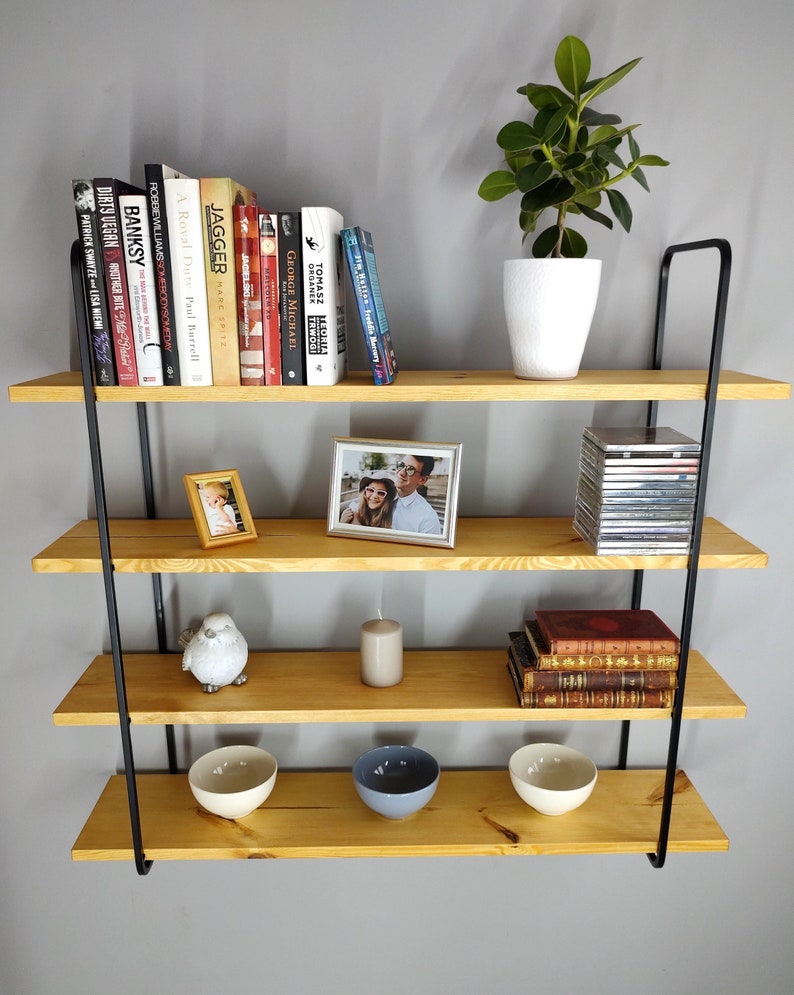 Floating shelves black, Floating shelf metal wood, Wall hanging shelf, Wall shelves, Display shelf, Book shelves, Book shelf, Wooden shelf image 4