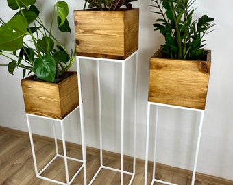 Plant stand white, Flower stand, Plant shelves, Plant holder, Plant rack, Tall flower rack, Pot holder, metal, wood, indoor
