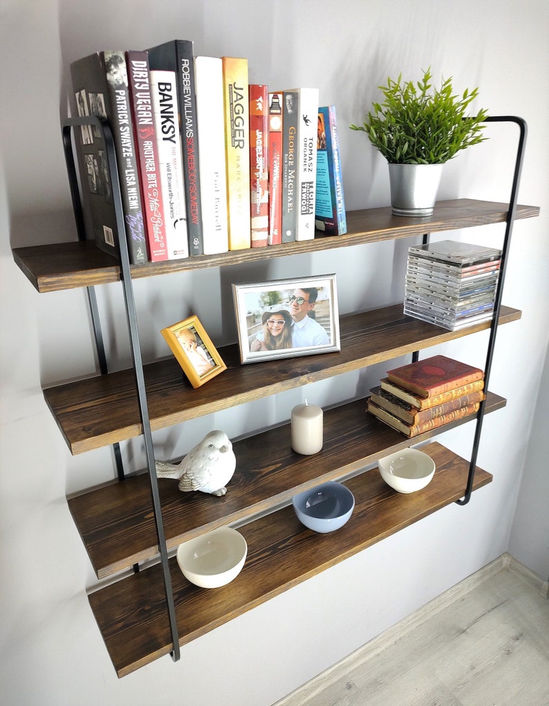 Floating shelves black, Floating shelf metal wood, Wall hanging shelf, Wall shelves, Display shelf, Book shelves, Book shelf, Wooden shelf image 1