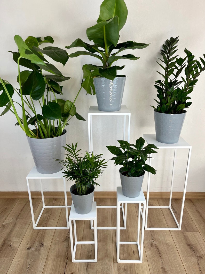 Plant stand white, Flower stand, Plant shelves, Plant holder, Plant rack, Tall flower rack, Pot holder, Flower rack, metal, indoor, outdoor image 1