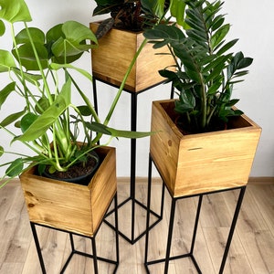 Support pour plantes noir, Support pour fleurs, Étagères pour plantes, Support pour plantes, Support pour plantes, Support pour fleurs haut, Support pour pot, métal, bois, intérieur image 7