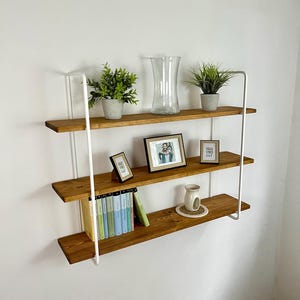 Wandregal Holz wieß 3 Ebenen, Wandregal Metall , Bücherregal, Wandboard, Regalbrett, Schweberegal, Hängeregale, Aufbewahrungsregale